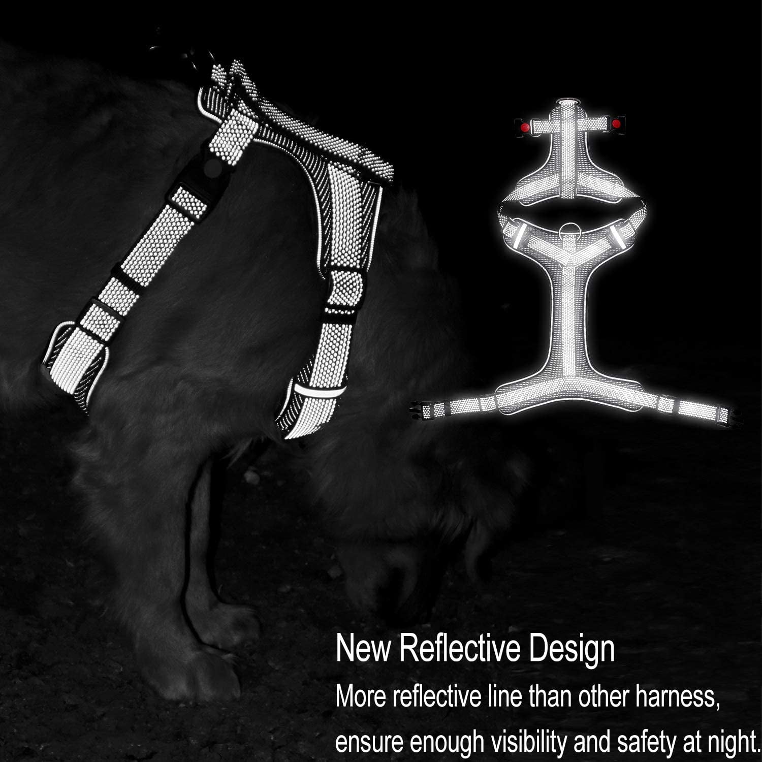 LOS ANDES Full Reflective Dog Harness Adjustable Harness No Pull Pet Harness with Front Clip, Soft Padded Dog Vest with Handle, Easy Control Dog Harnesses for Small Medium Large Dogs
