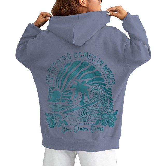 Gift Giving Sudadera con capucha Lux de gran tamaño en gris jaspeado, 2024 Sudadera con capucha para regalar para mujer 2024 Linda sudadera de muy buen gusto Jersey de manga Tops Azul claro XXXL