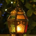 thumbnail image 3 of In the Breeze 9211 — Red, Yellow & Green Hex Tealight Lantern — Moroccan-Style Boho Chic Tealight Glass and Metal Tabletop Lantern, 3 of 6