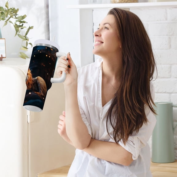 Lion Stone 40 oz Tumbler Insulated Travel Mug Leak Proof Water Bottles Glasses Fits in Car Cup Holder