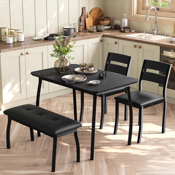 43 pulgada 4 - piece dining mesa set con bench y forrado sillas - compact kitchen mesa set para 4, moderno para apartment dining room, negra