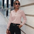 thumbnail image 4 of Women Shirt Lapel Long Sleeve Faux Pearl Decor Regular Fit Shirt Solid Color Simple Lightweight Blouse, 4 of 8