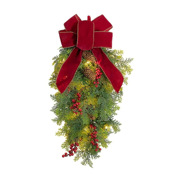 Haute Decor 20 Inch Pre Lit Christmas Swag Garland w/ 15 Warm White Lights