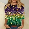 thumbnail image 1 of RKSTN Mardi Gras 3/4 Sleeve T Shirts for Women Top Oversized Crewneck Carnival Mask Print 3/4 Length Sleeve Shirt Womens Casual Round Neck Mask Tuesday Carnival Party Three Quarter Sleeve Tee Shirt, 1 of 5