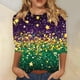thumbnail image 1 of RKSTN Mardi Gras 3/4 Sleeve T Shirts for Women Top Oversized Crewneck Carnival Mask Print 3/4 Length Sleeve Shirt Womens Casual Round Neck Mask Tuesday Carnival Party Three Quarter Sleeve Tee Shirt, 1 of 5