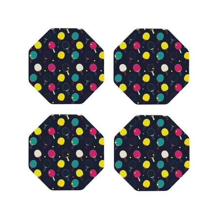 

Fuzoiu Colorful Ping Pong Rackets Print Leather Coasters Set Drink Coasters Set of 4 for Tabletop Protection Durable PVC Coasters Home Décor and Housewarming Gift-Octagon