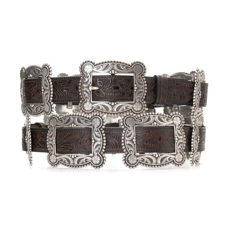 Nocona Gray  and Silver Western Belt with Ornate Buckle size S 1/2” wide Nocona Gray and Silver Western Belt with Ornate Buckle size  main image 2