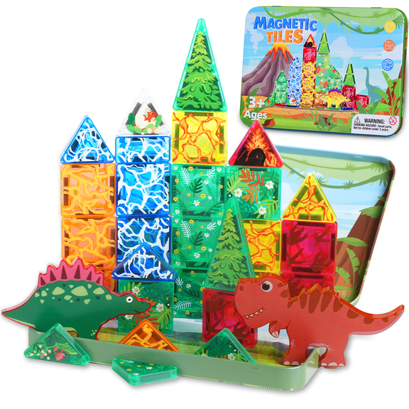 Mini Magnetic Tiles , 36Pcs Travel Magnetic Tiles Dinosaur Sets Montessori Learning Toys for Age 3 4 5 6 7 8 Year STEM Magnet Blocks Stuffers Gifts