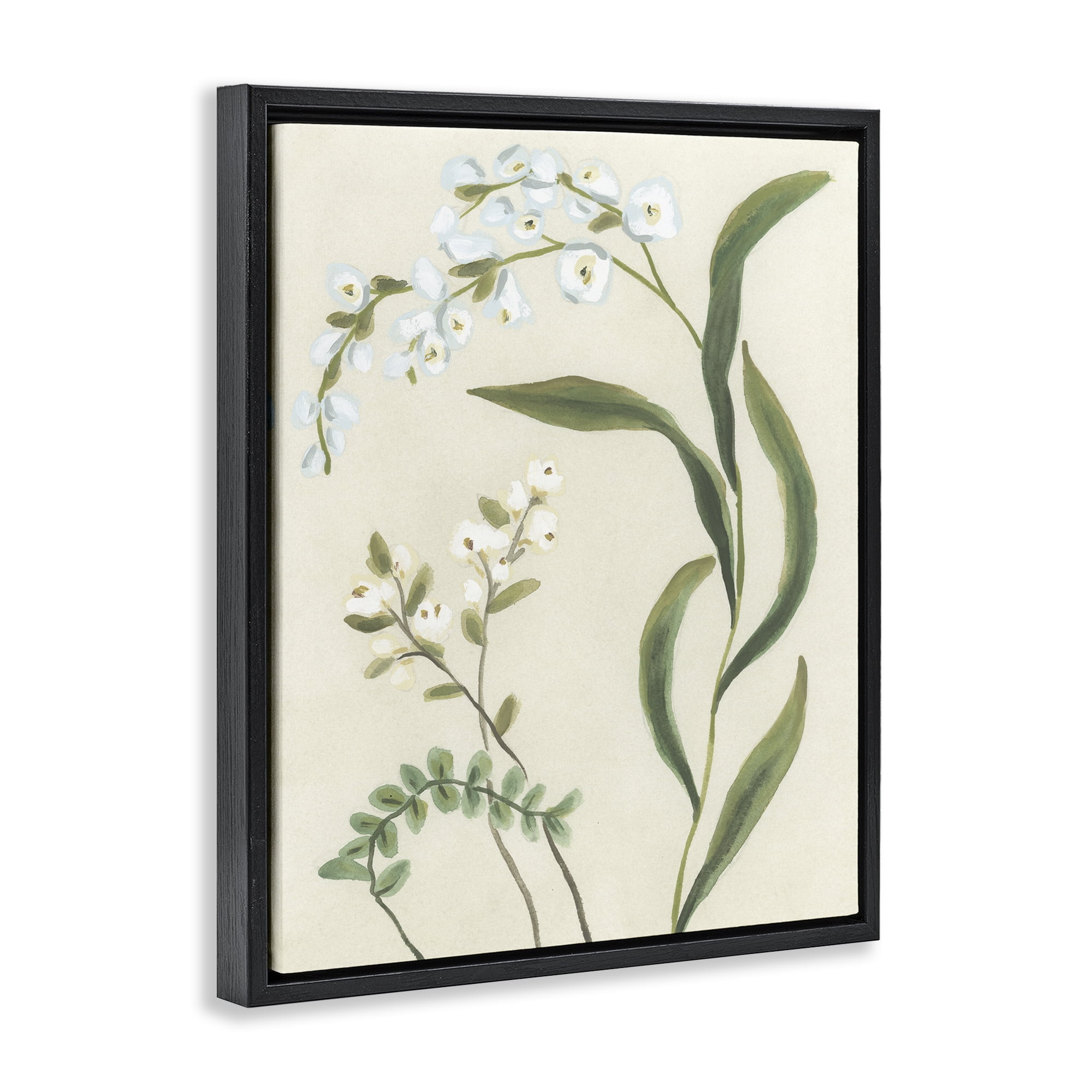 Stupell Industries Neutral Snowdrop Stems Black Framed Floater Canvas Wall Art, design by June Erica Vess