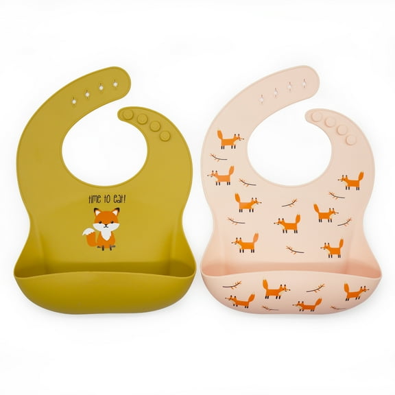 Rainbow & Butterflies Adjustable Food Grade Cute Silicone Baby Bibs – Set of 2 - Unisex for Infants, Babies, Toddlers & Kids - BPA Free, Easy to Clean, Waterproof, Soft, Durable with Food Catcher