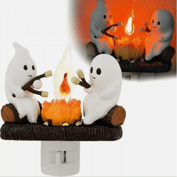 Ghost Campfire Night Light - Flashing LED Halloween Night Light with Realistic Flame Effect, Decorative Night Light for Kids Room, Party