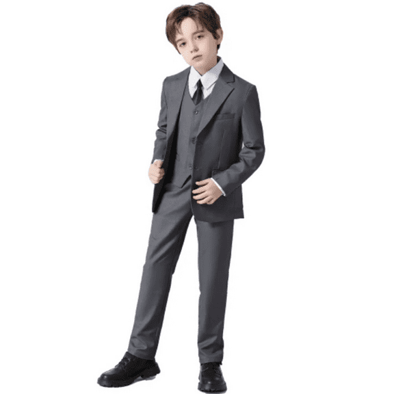 5pcs Boys Formal Gentleman Outfits Long Sleeve Blazer&Tie&Shirt&Pants&Vest, Kids Clothing Set For Competition Performance Wedding Banquet Dress