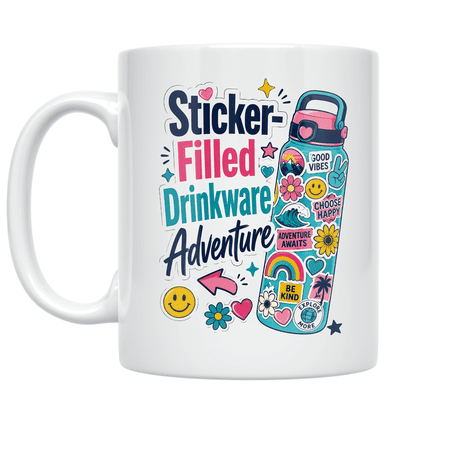 Sticker-Filled Drinkware Adventure - Creative Enthusiast - 11 oz Ceramic Coffee Mug