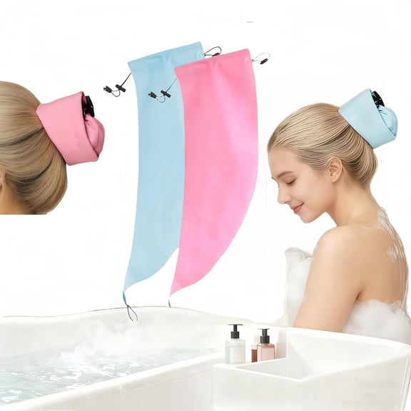 BZCOE (2Pcs) Crown Washing Shower Cap Ponytail, Waterproof Hair Sleeve Reusable Ponytail Bathing Hat, a Quick Root Refresh Shower Hair Wash Accessory for Your Pony Tail