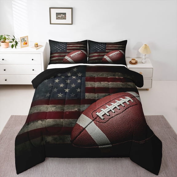 Erosebridal American Flag Bedding Set, Football Comforter Set Twin Soccer Sports Games Down Comforter United States Federations Stars Stripes Duvet Sets Teens Adult Bedroom Decor