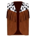 thumbnail image 5 of Mufeng Kids Halloween Cowboy Cowgirl Vest Boys Girls Sleeveless Cow Print Fringed Waistcoat Brown 14, 5 of 7
