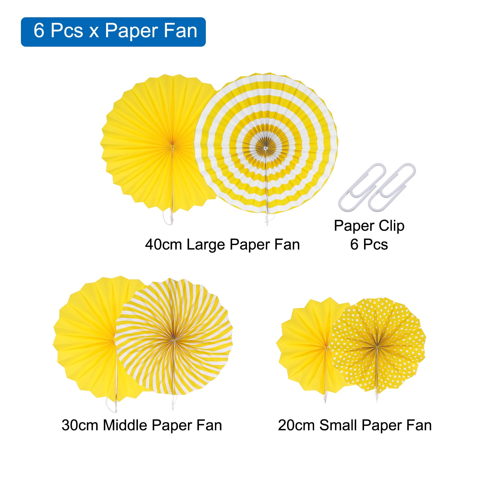 Unique Bargains Round Pattern Garlands Decoration Hanging Paper Fans Set Yellow