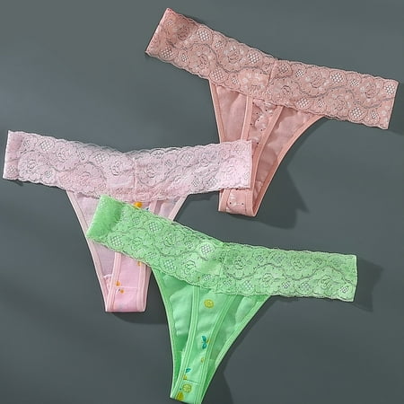 

3 Pcs Women‘s Fashion Lace Belt Close-Fitting Thong Panties Print Embellishment Low Rise Panties Women‘s Lingerie & Underwear