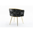 thumbnail image 5 of Luxury Modern Accent Chair, Leisure Velvet Armchair with Thick Woven Backrest and Gold Metal Frame, Upholstered Lazy Person Household Dresser Stool, Manicure Table Back Chair, Dining Chair, Black, 5 of 7