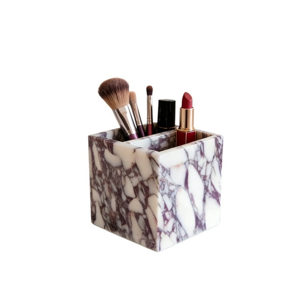 Natural Marble 2-Tier Organizer Box - Multi-Purpose Desktop & Kitchen Storage for Pens, Utensils, Makeup Brushes
