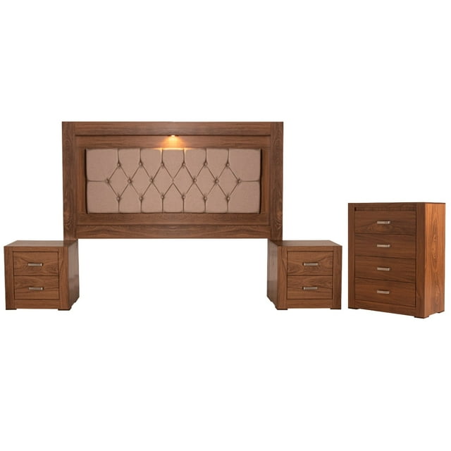 Recamara KS 4 Piezas Vizela Sin Espejo Nogal - Kessa Muebles