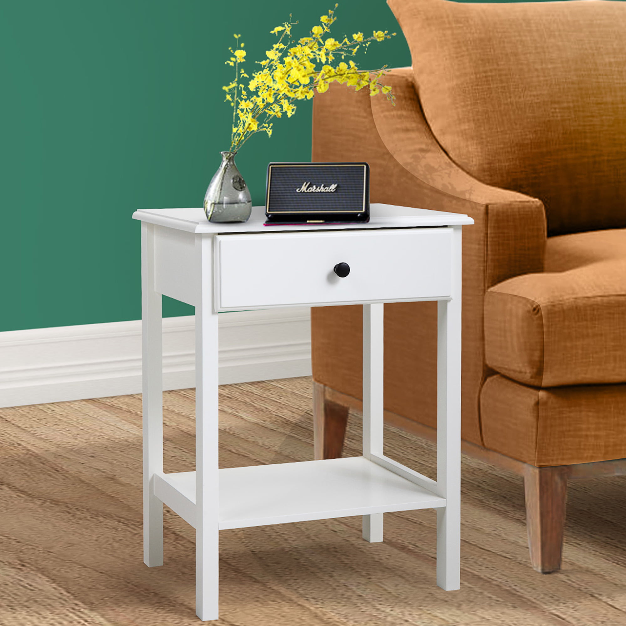 Jaxpety End Table with Drawer Storage Shelf Nightstand Bedside Accent