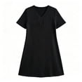 thumbnail image 6 of IUYRTFE Women Solid Color Short Sleeve V Neck Ribbed Dress Casual Loose Fit Summer Mini Dress, 6 of 6
