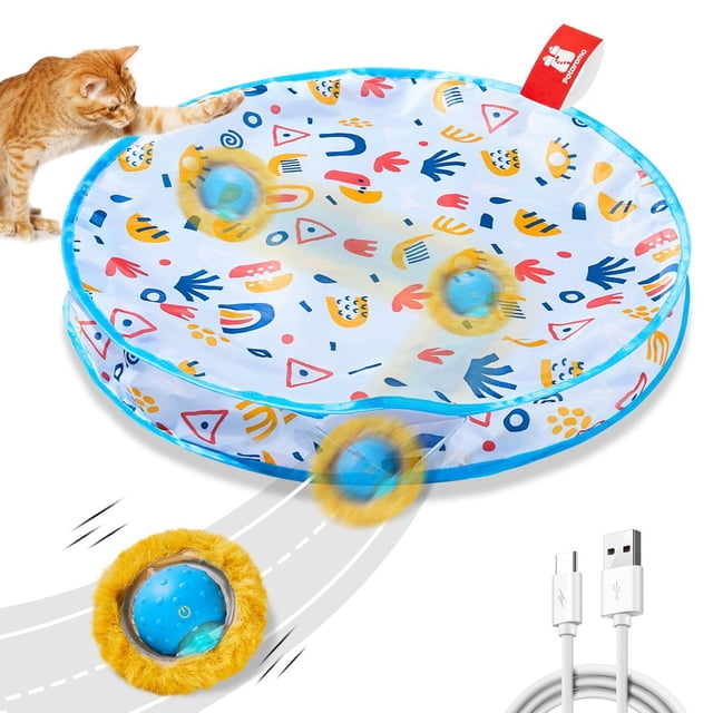 LEEYNEER Interactive Cat Toys Fast Rolling Ball in Play Mat Automatic Motion Activated Moving Ball Hide and Seek Game for Indoor Exercise Kicker 28 Inch Play Mat