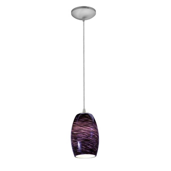 Sydney Chianti 28078-1C-BS-PLS 1 Light Cone Glass Pendant in Brushed Steel with Purple Swirl Glass