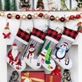 thumbnail image 2 of Calcetín navideño de 20 ", decoración para fiesta de Navidad, arpillera gris, cuadros rojos de búfalo, piel sintética suave, bonito patrón bordado, 2 of 4