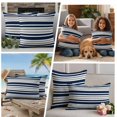 thumbnail image 5 of Dark Blue Gray Outdoor Waterproof Pillow Covers, Horizontal Stripe Minimalist Geometric Decorative Square Throw Pillowcase Sofa Cushion Sham for Patio/Couch/Chair, 24"x24" 2 Pack, 5 of 8