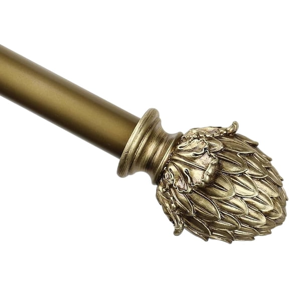 Urbanest Adjustable Single Curtain Rod Set Artichoke Finials – 1 - Inch Diameter, With Renaissance Gold Rod, 28–48 Inches