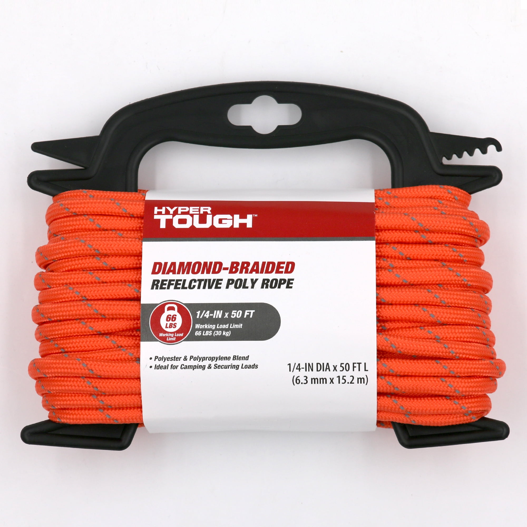 Hyper Tough Diamond Braided Reflective Polypropylene Rope, 1/4 inch x