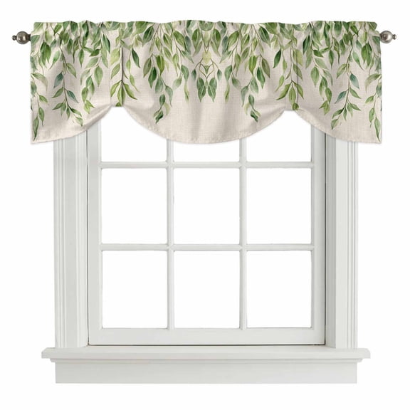 Tie Up Valances for Windows, Green Leaves Vines Adjustable Valance Curtains Window Treatment for Living Room/Bedroom, Vintage Country Pastoral Plants Rod Pocket Kitchen Curtains & Drapes 60x18 Inch