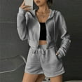 thumbnail image 7 of Usmixi 2 Piece Outfits for Women Front Zip Hooded Coat 2 Piece Sets Casual Solid Drawstring Elastic Waist Shorts Outfits Sets Sports Running Lounge Sets Tracksuits Sets with Pocket Holiday, 7 of 7