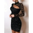 thumbnail image 6 of Women'S Glittering Long-Sleeved Lace Sheer Party Club Dress - Tight and Mini Dress Black XL, 6 of 8