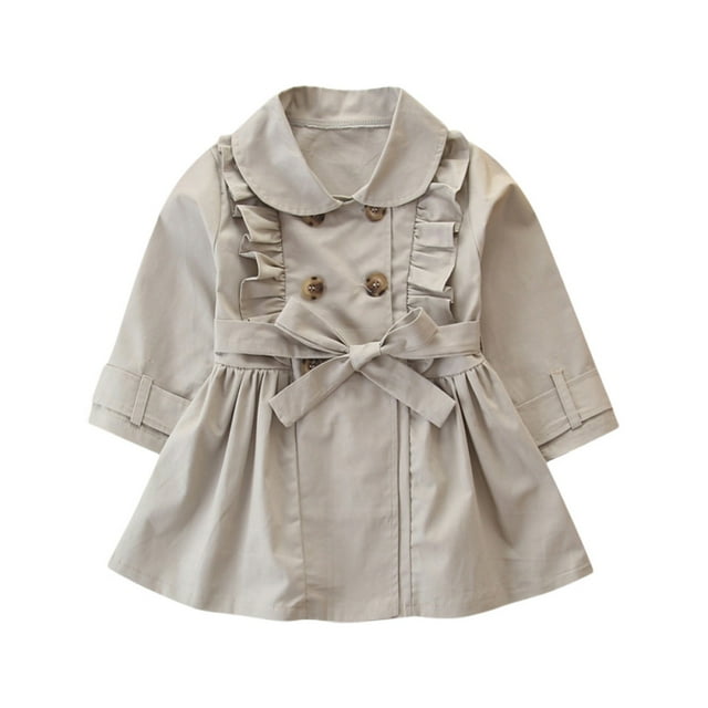 Feiona-Little Girls Windbreaker Coat Windbreaker Jacket Trench Coat Streetwear Jacket Long Sleeve Ruffle Trim Tops Casual Outerwear