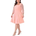 thumbnail image 4 of Agnes Orinda Women's Plus Size Valentines Day Square Neck Sheer Long Sleeve Ruffle Flowy A-Line Midi Dress 1X Pink, 4 of 6