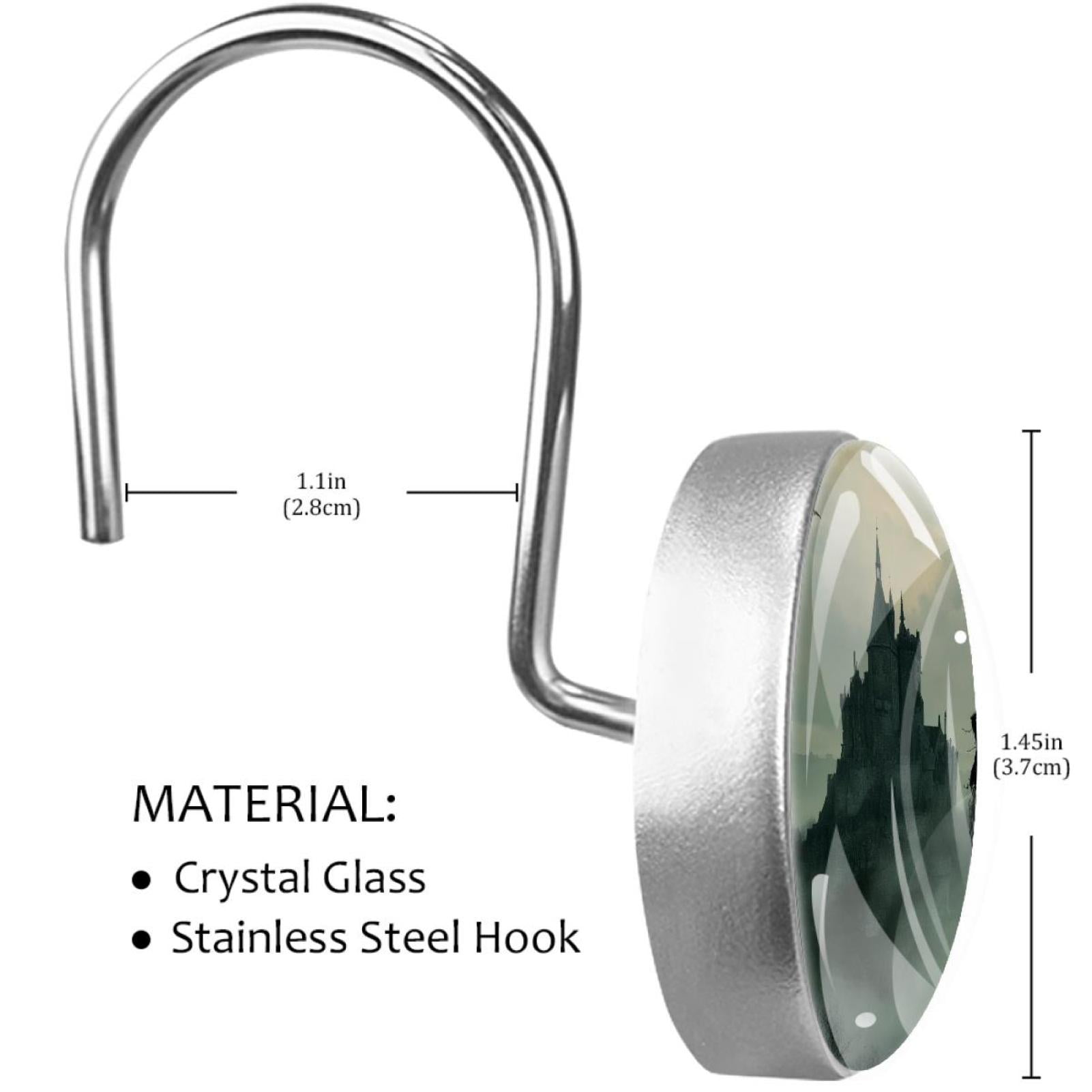 Crow on Stump Shower Curtain Hooks Round Crystal Glass, Set of 12 Shower Curtain Rings - Shower Hooks for Curtain Shower Rings