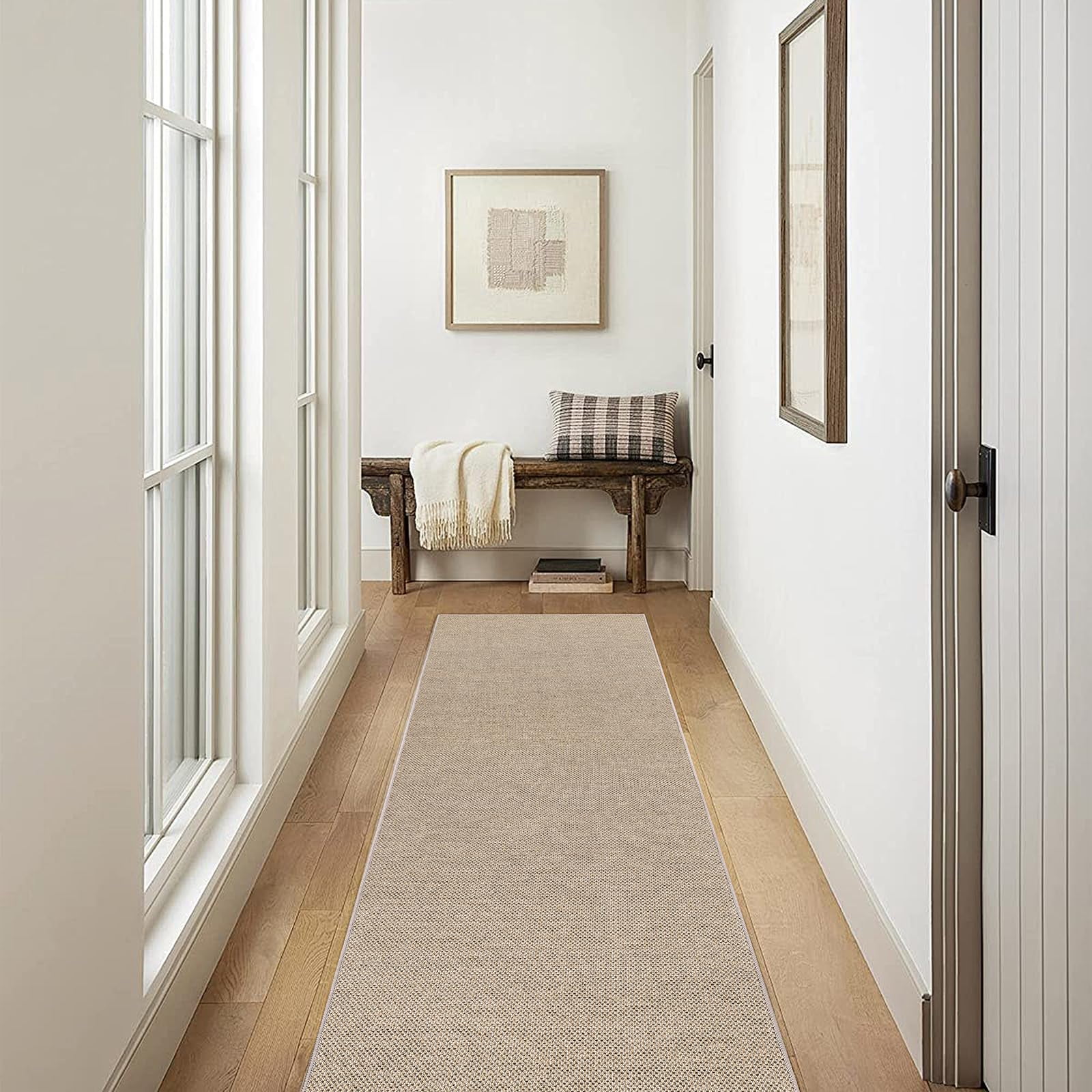 Findosom 2'x6' Jute Washable Runner Rug Non Slip Natural Woven Texture Floor Carpet Farmhouse Rug for Living Room,Bedroom,Kitchen,Entryway,Outdoor,Patio Rug,Stain Resistant Rustic Rugs,Natural