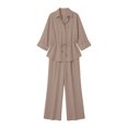 thumbnail image 5 of Cameland Women's 2 Piece Matching Lounge Set Sweatsuits Women Fall Winter Solid Collared Long Sleeve Shirt Adjustable Waist Pants Two Piece Set Coffee L, 5 of 5