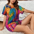 thumbnail image 4 of Xecao Vibrant Parrot Splash Art Pattern Women's Short Sleeve Pajama Set Soft Sleepwear Lounge Set with Button Front Top and Drawstring Shorts with Pockets-XX-Large, 4 of 6