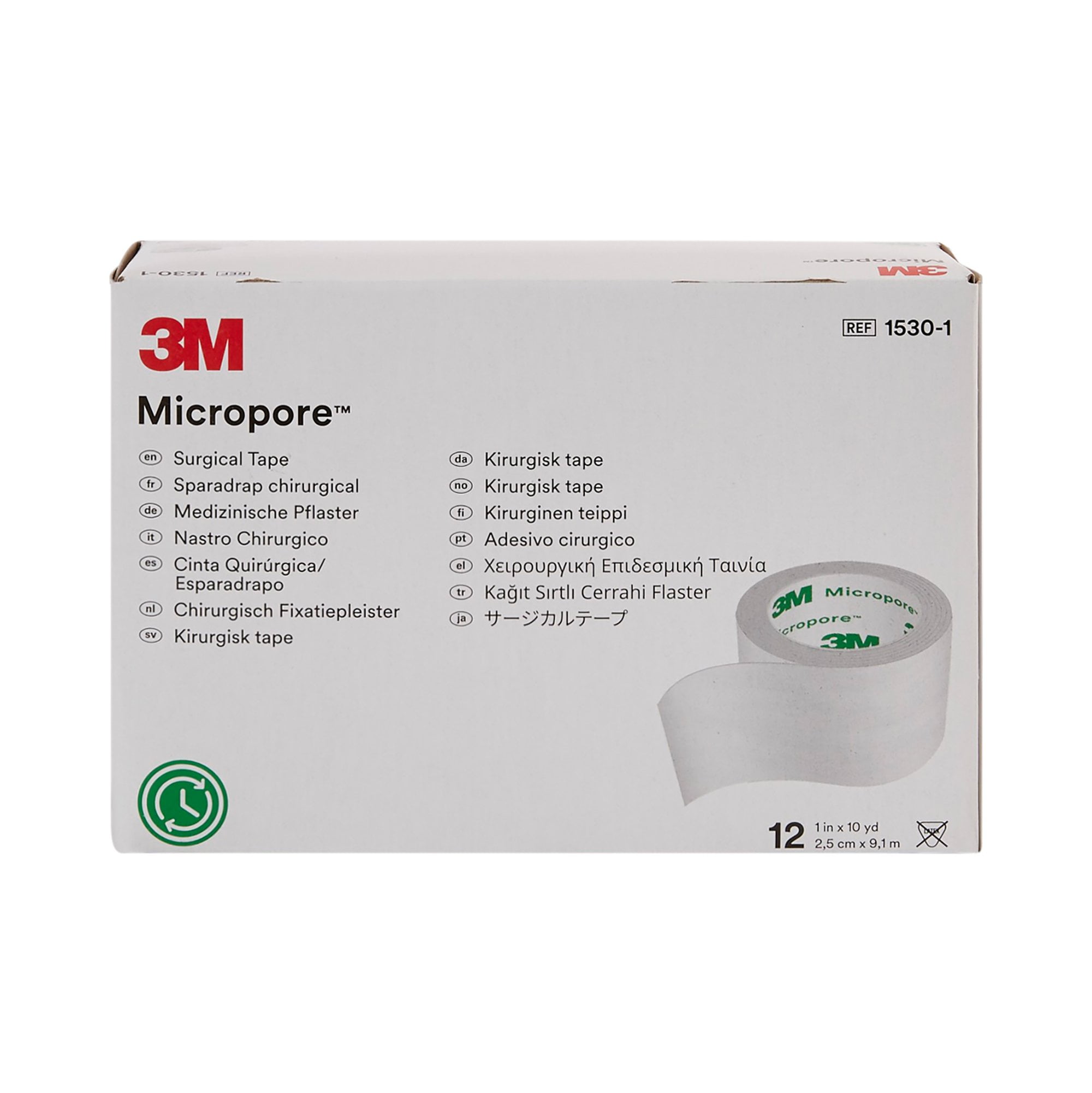 3M Microfoam Surgical Tape, Non-Sterile, Easy Tear Paper, White, 1 in x 10  yds, 12 Ct