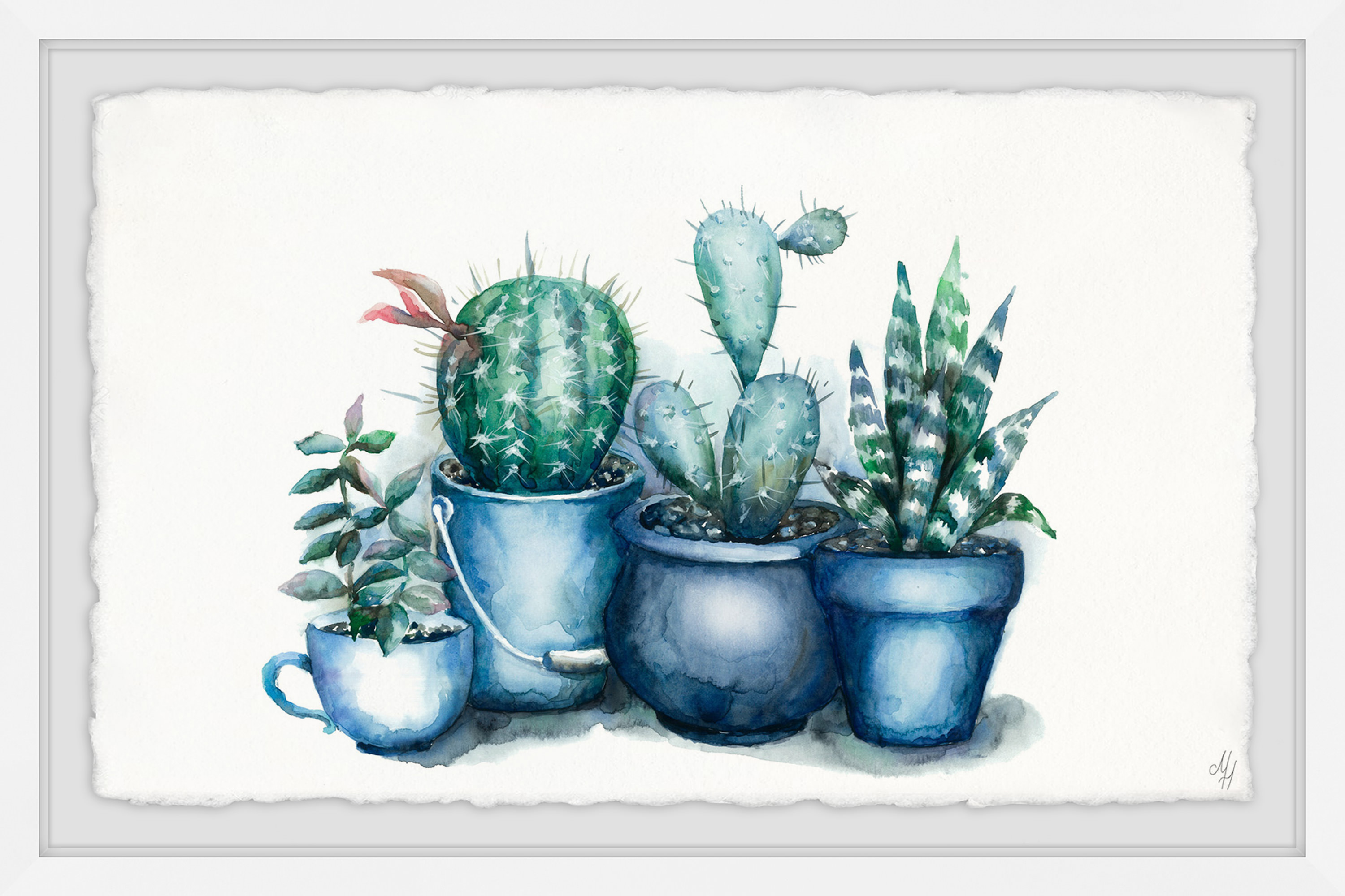 Kitchen Cacti Framed Painting Art Print, 30.00" x 1.50"