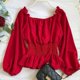 thumbnail image 1 of Camisa de gasa Mujer Blusa de color sólido Manga larga con hombros descubiertos Top corto Advancent AP001665-01, 1 of 7