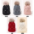 thumbnail image 2 of Women Female Earmuffs Winter Warm Knit Thick Beanies Caps Windproof Pompoms Hat Wool Knitted Hat RED, 2 of 8
