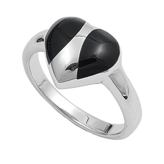 Simulated Onyx Stone Half and Half Heart Ring Sterling Silver