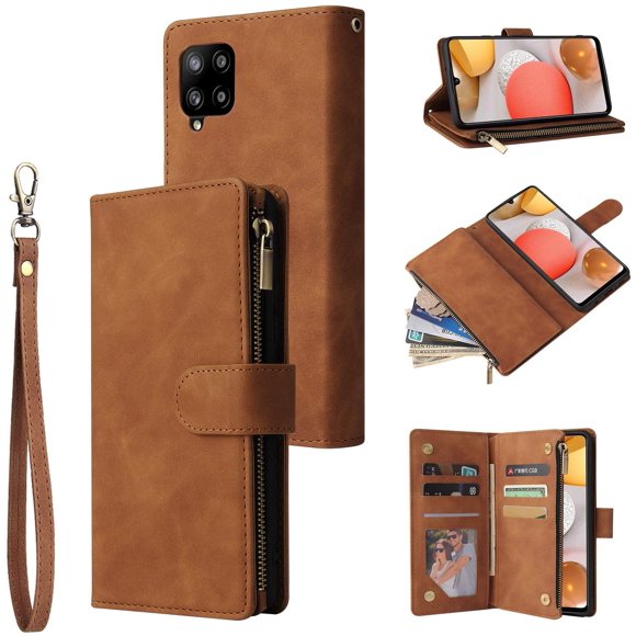 UEEBAI Wallet Case for Samsung Galaxy A51, Premium Vintage PU Leather Magnetic Closure Handbag Zipper Pocket Case
