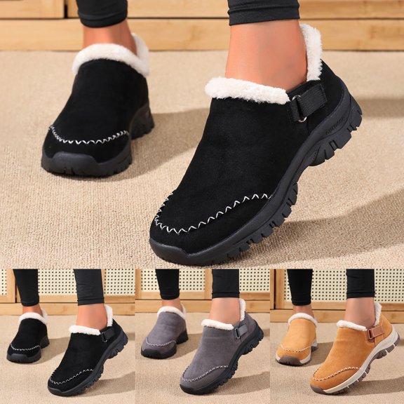Women's Fleece Lined Short Boots Orthopedic Winter Warm Snow Booties Platform Non Slip Work Hiking Shoes