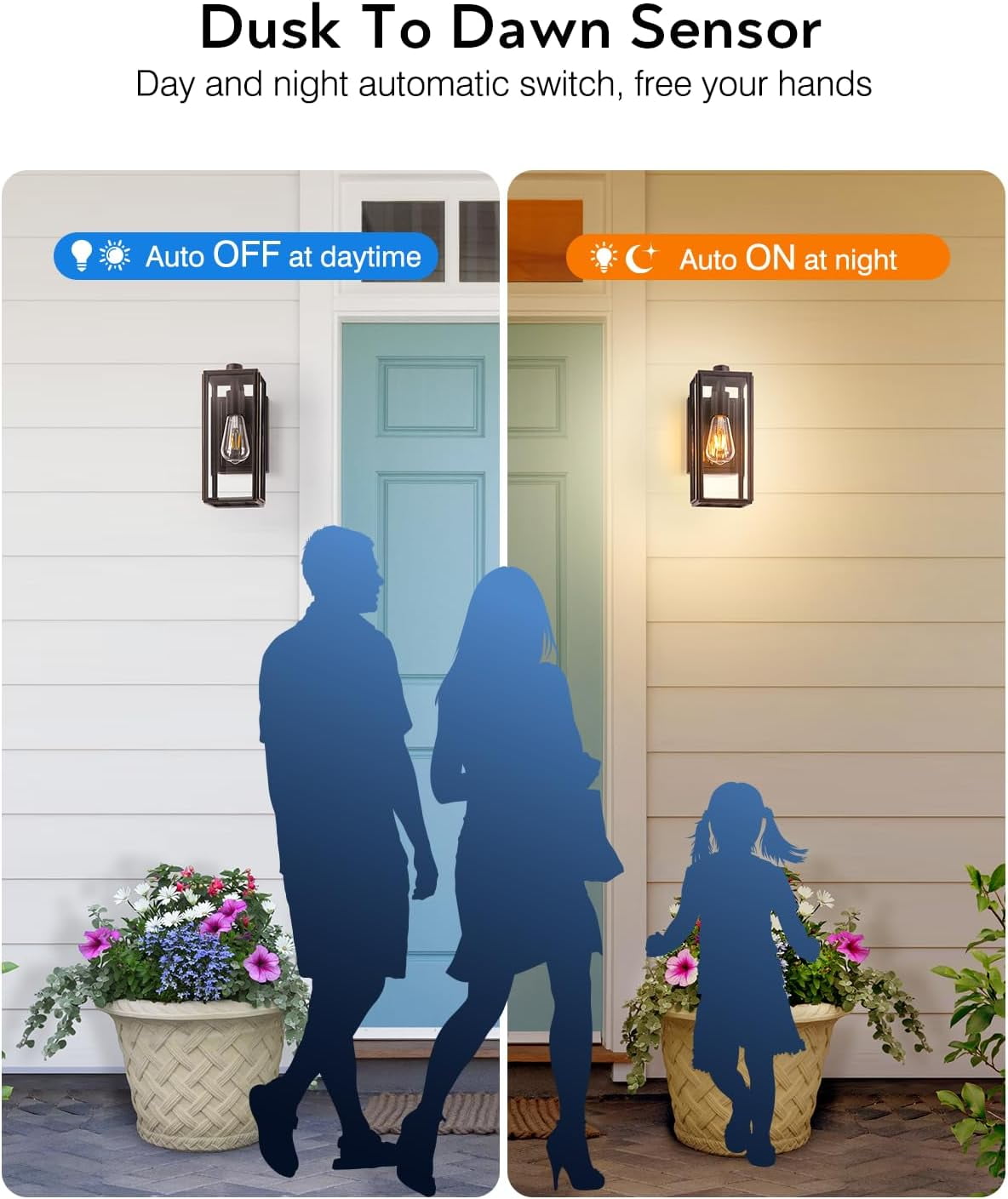 VIANIS Dusk to Dawn Outdoor Light Fixtures Wall Mount, Sensor Porch Lights, Anti-Rust Exterior Wall Sconce Lighting Lamp, Waterproof Wall Lantern for Doorway, Garage